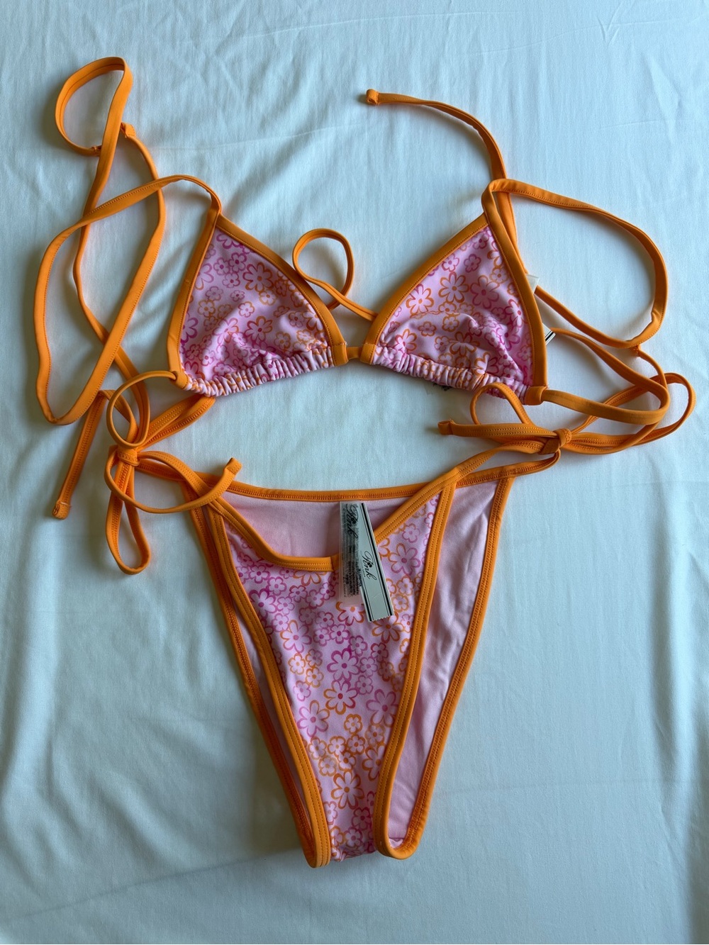 Frankie's Bikinis Pink & Orange Floral Triangle Bikini